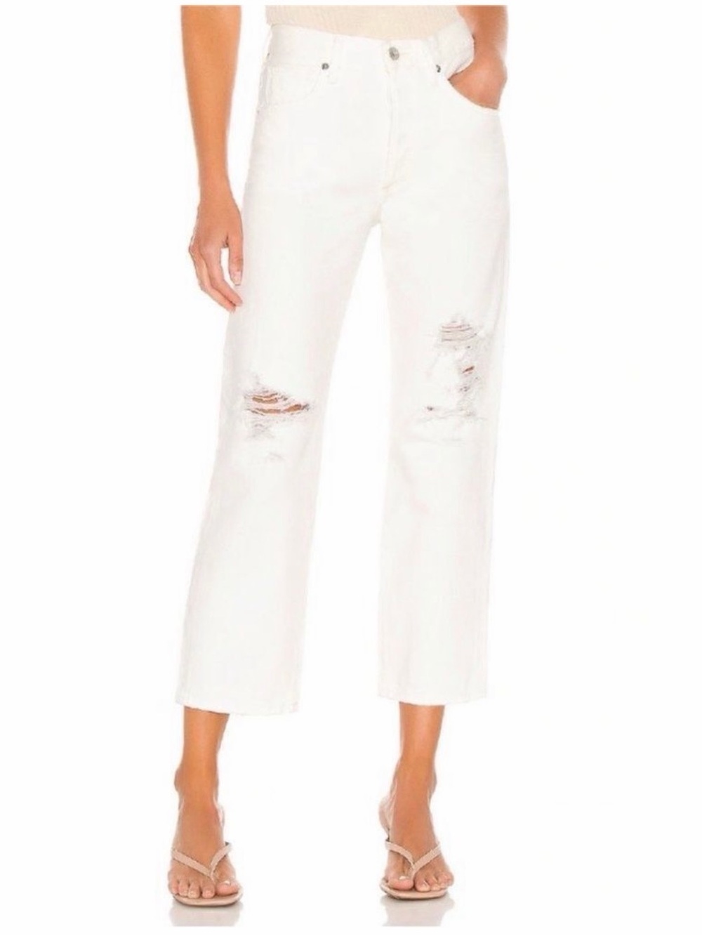 Citizens Of Humanity White Distressed Cropped Jeans emery vintage